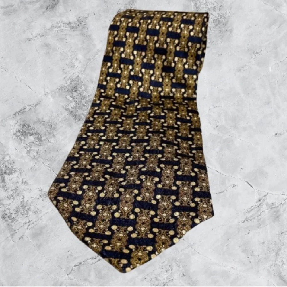 Valentino Cravatte 100% Silk Tie -Navy and Gold -Vintage